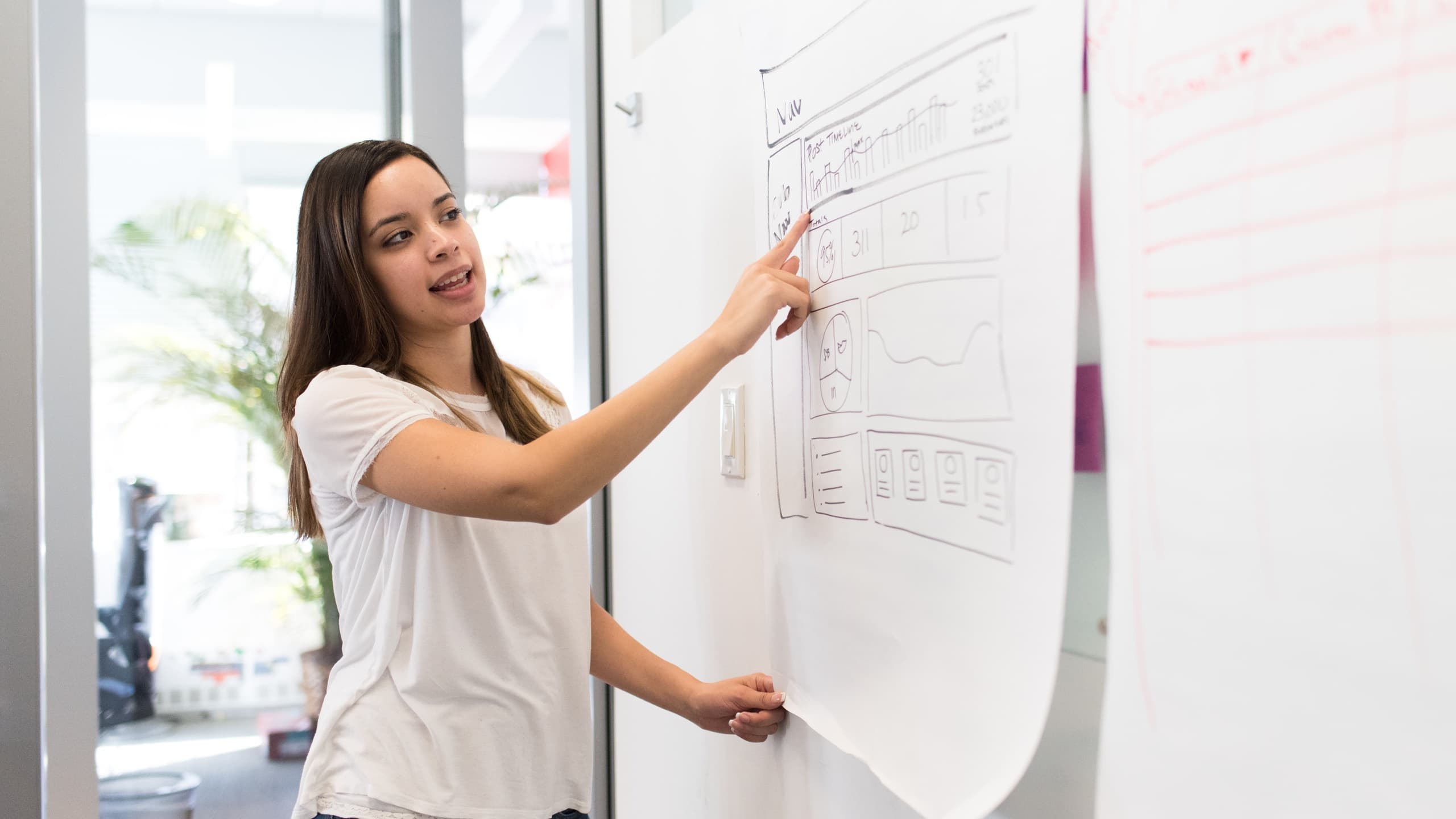 Woman giving presentation to team